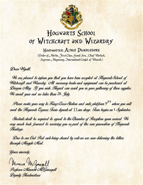 hogwarts custom acceptance letter|official harry potter acceptance letter.